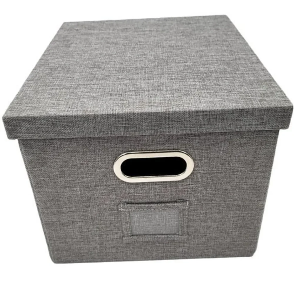 Collapsible File Storage Box w Lid Linen Filing Storage Organizer with Rail New